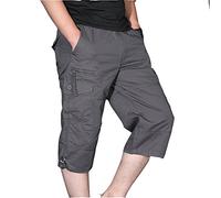 Herren Sommer Cargo Shorts 3/4 Bermuda mehrere Taschen Caprihose Camouflage Sport Outdoor Shorts, grau, XL