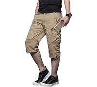 Herren Sommer Cargo Shorts 3/4 Bermuda mehrere Taschen Caprihose Camouflage Sport Outdoor Shorts, kaki, L