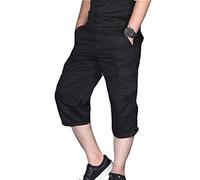 Herren Sommer Cargo Shorts 3/4 Bermuda mehrere Taschen Caprihose Camouflage Sport Outdoor Shorts, Schwarz , 5X-Large