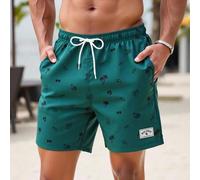 Herren Sommer Lässig Kokosnussbaum Muster Kordelzug Taille Strand Shorts Türkis Badeshorts Herren Bademode Herren Grün Badeshorts Türkisfarbene Badesh