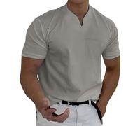 Herren-Sommer-T-Shirt mit V-Ausschnitt - einfarbiges Blues-T-Shirt, lässiges Oberteil, einfaches Alltags-T-Shirt, kurzärmeliges T-Shirt, Feuchtigkeits-Sport-T-Shirt, eingesetzter Ausschnitt, lässiges