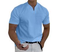Herren-Sommer-T-Shirt mit V-Ausschnitt - einfarbiges Blues-T-Shirt, lässiges Oberteil, einfaches Alltags-T-Shirt, kurzärmeliges T-Shirt, Feuchtigkeits-Sport-T-Shirt, eingesetzter Ausschnitt, lässiges
