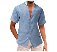 Herren-Sommermode-Hemd Freizeit Seaside Beach Hawaiian Short Sleeves Printed Shirt Loose Top Bluse Hemd Stickerei Herren (3XL,Hellblau)