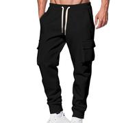 Herren Sport Trainingshose Lang Cargo Jogginghose Loose Fit Sweatpants Atmungsaktiv Sporthose Warme Sweathose Trekkinghose Sport Hosen Mit Kordelzug und Taschen Sweat Active Pants