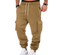 Herren Sport Trainingshose Lang Cargo Jogginghose Loose Fit Sweatpants Atmungsaktiv Sporthose Warme Sweathose Trekkinghose Sport Hosen Mit Kordelzug und Taschen Sweat Active Pants