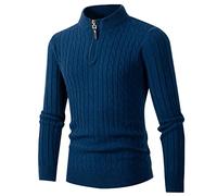 Herren Stehkragen Pullover Half Zip Langarm Slim Fit Rollkragenpullover Feinstrick Basic Polopullover Zopfmuste Strickpullover Herren Grobstrick Pullover Regular fit Weich Strickpulli mit Stehkragen L