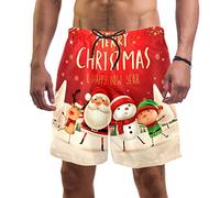 Herren Strand-Shorts Weihnachten Santa Claus Schneemann Rentier und Elf Happy New Year Badehose Elastische Badehose Boardshorts für Herren Gr. XXL, multi