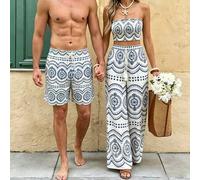 Herren-Strandshorts mit geometrischem Muster, Kordelzug-Bund, lässig, Sommer, Boho, Urlaub, Hawaii, tropisch, Badehose für Paar-Dates