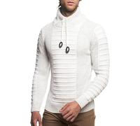 Herren Strick-Pullover mit Schalkragen | Männer Winter-Pullover mit geripptem Effekt |stylischer Herren Strick-Pulli | Warmer Männer Pulli Grobstrick| angenehmer Herren Longsleeve Hoodie 7654 Ecru S