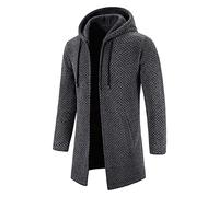 Herren Strickjacke Lang mit Kapuze Cardigan Lang Trachtenjacke Gestrickt Pullover Hoodie Wintermantel Sweatjacke Feinstrick Winterjacke Fleecejacke Kapuzenjacke Herren angenehme Übergangsjacke
