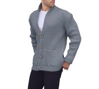 Herren-Strickjacke, langärmelig, V-Ausschnitt, dicker Stehkragen, Strickpullover, schmale Passform, einfarbig, warm, lässig, Knopfleiste, Oberbekleidung, Tops mit Taschen, dunkelgrau, M