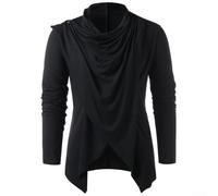 Herren Strickjacke Langarm Asymmetrischer Saum Schalkragen Offene Vorderseite Strickwaren Mittelalter Mode Top M bis XXL (Schwarz 2XL)