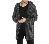 Herren Strickjacke mit Kapuze Cardigan Hoodie Sweat-Jacke Long Cut Striped