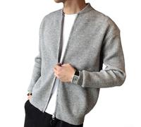 Herren Strickjacke mit Reißverschluss für Slim Fit Warm Koreanisch Gestrickter Cardigan Langarm Winter Jacke L-3XL(Gray L)