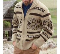Herren-Strickjacke mit Reißverschluss in Khaki, Jacquard-Strick, warme Herbst- und Winterbekleidung, Größe XL