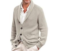 Herren Strickjacke mit Schalkragen und Langen Ärmeln Pullover V Ausschnitt Strick Langarm Revers Hals Slim Fit Lässig Gestrickter Strickmantel mit Taschen
