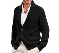 Herren Strickjacke mit Schalkragen und Langen Ärmeln Pullover V Ausschnitt Strick Langarm Revers Hals Slim Fit Lässig Gestrickter Strickmantel mit Taschen