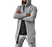 Herren Strickjacke mit zerrissener Vorderseite und offener Kapuze,grob gestrickte Strickjacke,klassische Strickjacke mit langen Ärmeln,warmer,dicker Pullover,Herbst und Wintermantel,Oberbekleidung,X