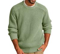 Herren-Strickpullover, langärmelig, Rundhalsausschnitt, grober Fischerpullover, dicke, einfarbige Strickwaren, Arbeitspullover, Oberteile, Herbst und Winter, Thermo-Pullover, grün, 3XL