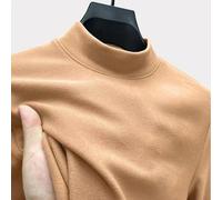 Herren Strickpullover mit Halbrollkragen Casual Sweatshirt Einfarbig Leicht Elastisch für Alltag Dating Party Weiche Polyester Oberbekleidung Schwarz(L Khaki)