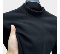 Herren Strickpullover mit Halbrollkragen Casual Sweatshirt Einfarbig Leicht Elastisch für Alltag Dating Party Weiche Polyester Oberbekleidung Schwarz(2XL Black)