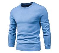 Herren Strickpullover - Winter Wattierter Pullover Herren Retro O-Ausschnitt Hellblau Langarm Warmer Slim-Fit Pullover Fashion Stretch Weiches Outdoor Casual Business Party Shirt,Blau,L 65,75 Kg