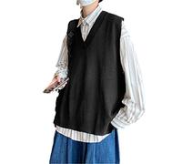 Herren-Strickweste mit V-Ausschnitt, locker, All-Match, einfarbig, einfach, College-Paare, beliebter Frühling, weich, modisch, gestrickt, Schwarze Weste, XL