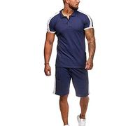 Herren Striped Stitching Hip-Hop Sport Muskel Fitness Workout Sportanzüge Männliches Poloshirt und Shorts 2-teiliges Set
