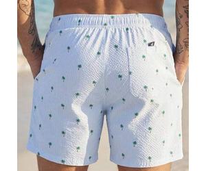 Herren strukturierte Streifen Kokospalmen bedruckte Sommer Shorts mit Kordelzug an der Taille, Hawaii-Stil
