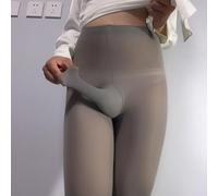 Herren Strumpfhosen Strümpfe Nylon Strumpfhose mit Tasche für Komfort beim Tanz, Clubwear und Unterwäsche (offene Scheide grau)