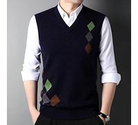 Herren Sweatshirt, Ärmellose Herren-Pulloverweste Aus Kaschmirwolle Mit V-Ausschnitt, Dreifarbiger Argyle-Strickweste, Pullunder, Klassischer Strick, Schwarz, Strickweste, Tanktop, Gentleman-Busine