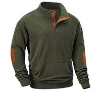 Herren-Sweatshirt aus Cord, lässig, langärmelig, Stehkragen, Knopf, Pullover, Sweatshirts mit Taschen, weiche Arbeitskleidung, Sweatshirt mit Ellenbogen-Patch, bequem, warm, Pullover Top, AG, M