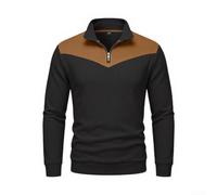 Herren-Sweatshirt aus Wildleder, Patchwork-Sweatshirt, Reißverschluss vorne, lockere Passform, Fleece-Hoodie, Umlegekragen, Winter für Pullover, M-2XL (schwarz L)