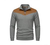 Herren-Sweatshirt aus Wildleder, Patchwork-Sweatshirt, Reißverschluss vorne, lockere Passform, Fleece-Hoodie, Umlegekragen, Winter für Pullover, M-2XL (dunkelgrau, M)