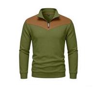 Herren-Sweatshirt aus Wildleder, Patchwork-Sweatshirt, Reißverschluss vorne, lockere Passform, Fleece-Hoodie, Umlegekragen, Winter für Pullover, M-2XL (grün XXL)