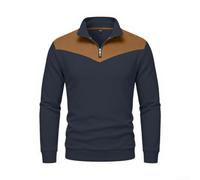 Herren-Sweatshirt aus Wildleder, Patchwork-Sweatshirt, Reißverschluss vorne, lockere Passform, Fleece-Hoodie, Umlegekragen, Winter für Pullover, M-2XL (Marineblau, XXL)
