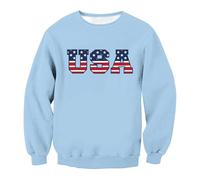 Herren-Sweatshirt, langärmelig, USA-Druck, ohne Kapuze, Retro, Rundhalsausschnitt, lockere Passform, Arbeitssweatshirt, lässig, Sportbekleidung, modisch, trendiges Workout-Sweatshirt, hellblau, XXL
