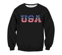 Herren-Sweatshirt, langärmelig, USA-Druck, ohne Kapuze, Retro, Rundhalsausschnitt, lockere Passform, Arbeitssweatshirt, lässig, Sportbekleidung, modisch, trendiges Workout-Sweatshirt, Schwarz , 4XL
