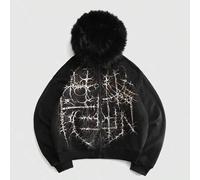 Herren Sweatshirt mit Plüschkragen, bedrucktem Muster und lockerer Passform