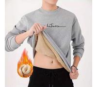 Herren Sweatshirt mit Schriftprint, thermisch gefüttert, langärmelig, grau, Rundhalsausschnitt, Herren Lässig Zuhause Warm Oberteil, Rundhals, langärm