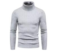 Herren-Sweatshirt, Rollkragenpullover, lockere Version, schmale Passform, einfarbig, Pullover, Winter, Herbst, Pullover, Herren, einfarbig, Sweatshirt, gestrickt, Herbst, Langarmshirts, grau, L