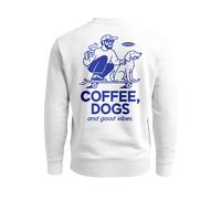 Herren Sweatshirt Skater Hund Backprint Regular Fit - Coffee, dogs and good vibes weiß slim fit 3XL