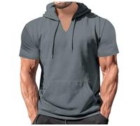 Herren Sweatshirt T-Shirt mit Kapuze Laufshirt Kurzarm Hoodie Kapuzenpullover Sweatshirt Atmungsaktiv Sport Shirt Männer Sportshirt Trainingsshirt Muskelshirts