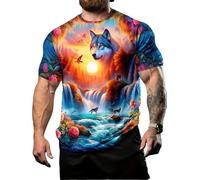 Herren T-Shirt 3D Tiger Wolf Eagle Printed T-Shirt Sommer Casual Kurzarm Oversized T-Shirt Tops