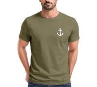 Herren T-Shirt Anker Print Kurzarm-Shirt aus Baumwolle mit maritimem Logo Rundhals Modern Fit Casual Streetwear Sommer Streetstyle Army 3XL