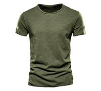 Herren T-Shirt aus Baumwolle lässig weich Fitness-T-Shirt dünn Sommer-T-Shirt Herren-Homewear Rundhalsausschnitt kurzärmelig einfarbig F038-army Grün XL