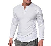 Herren-T-Shirt aus Baumwolle mit Rundhalsausschnitt, festem Knopf Langen Ärmeln, lässiges Unterhemd (White, XXL)