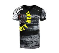 Herren T-Shirt 'Base' Verwaschen mit All-Over Print und Seitlicher Knopfleiste Herren Tee Shirt Neon Farben 157, Farbe:Schwarz, Größe S-3XL:XL