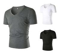 Herren T Shirt Casual Slim Fit T-Shirt Sportshirt Männer Kurzarm R-Neck Tee Tops mit Brusttasche Men's T-Shirts Einfarbig Beiläufig Sommershirts Herrenshirt