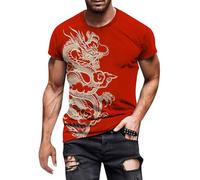 Herren T-Shirt Drache T-Shirt Männer Sommer Oberteil Kurzarm Tee Mit Rundhalsausschnitt Chinesischer Drache Grafik Sportshirt Casual Sport Shirt Chinese Dragon Long Streetwear Tee Shirt